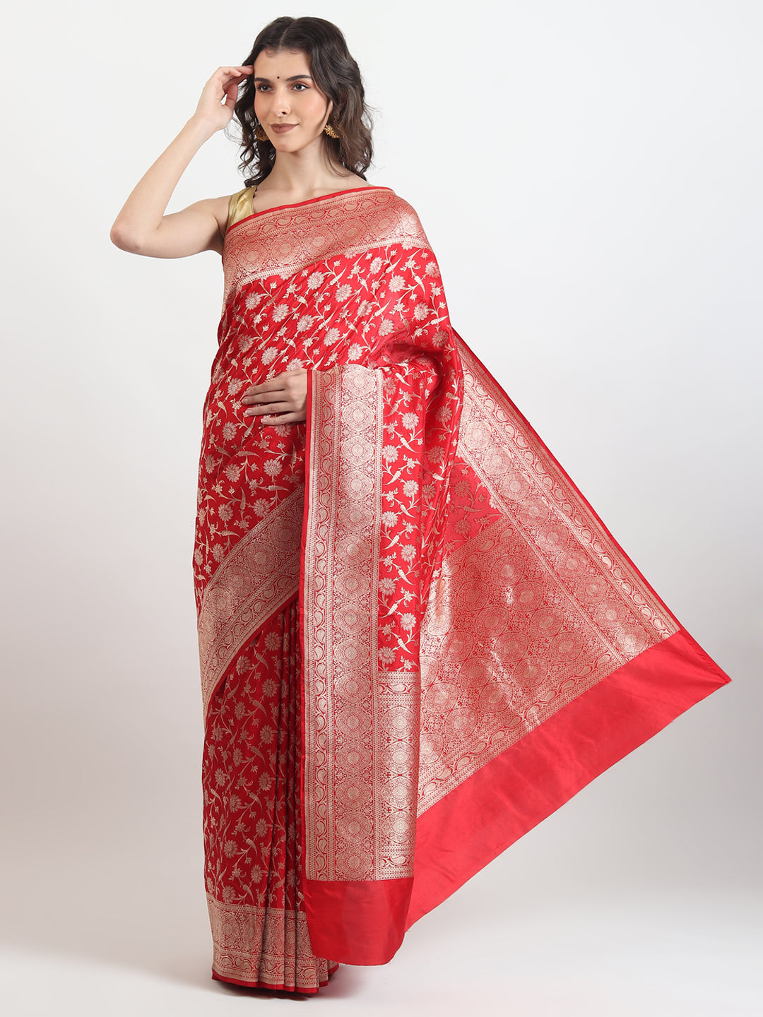 Handloom Kataan Silk Red Saree