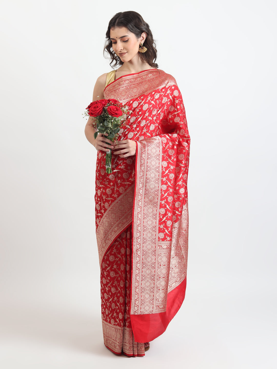 Handloom Kataan Silk Red Saree