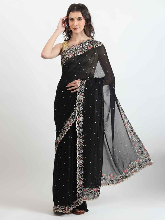 Georgette Black Handmade Saree