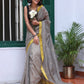 Cotton Silk Saree With Block Print