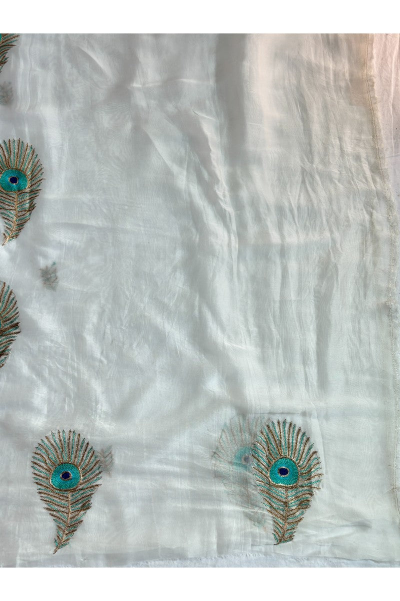 Organza White Handmade Peacock Kurta