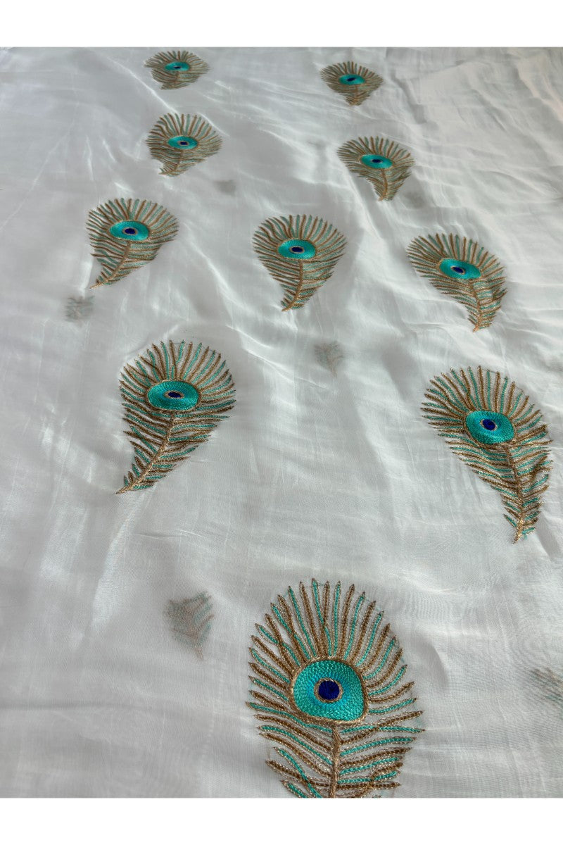 Organza White Handmade Peacock Kurta