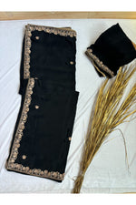 Crepe Black Saree With zardosi Work