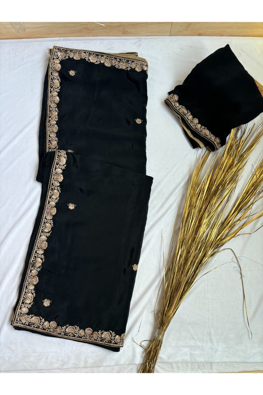 Crepe Black Party Wear Saree