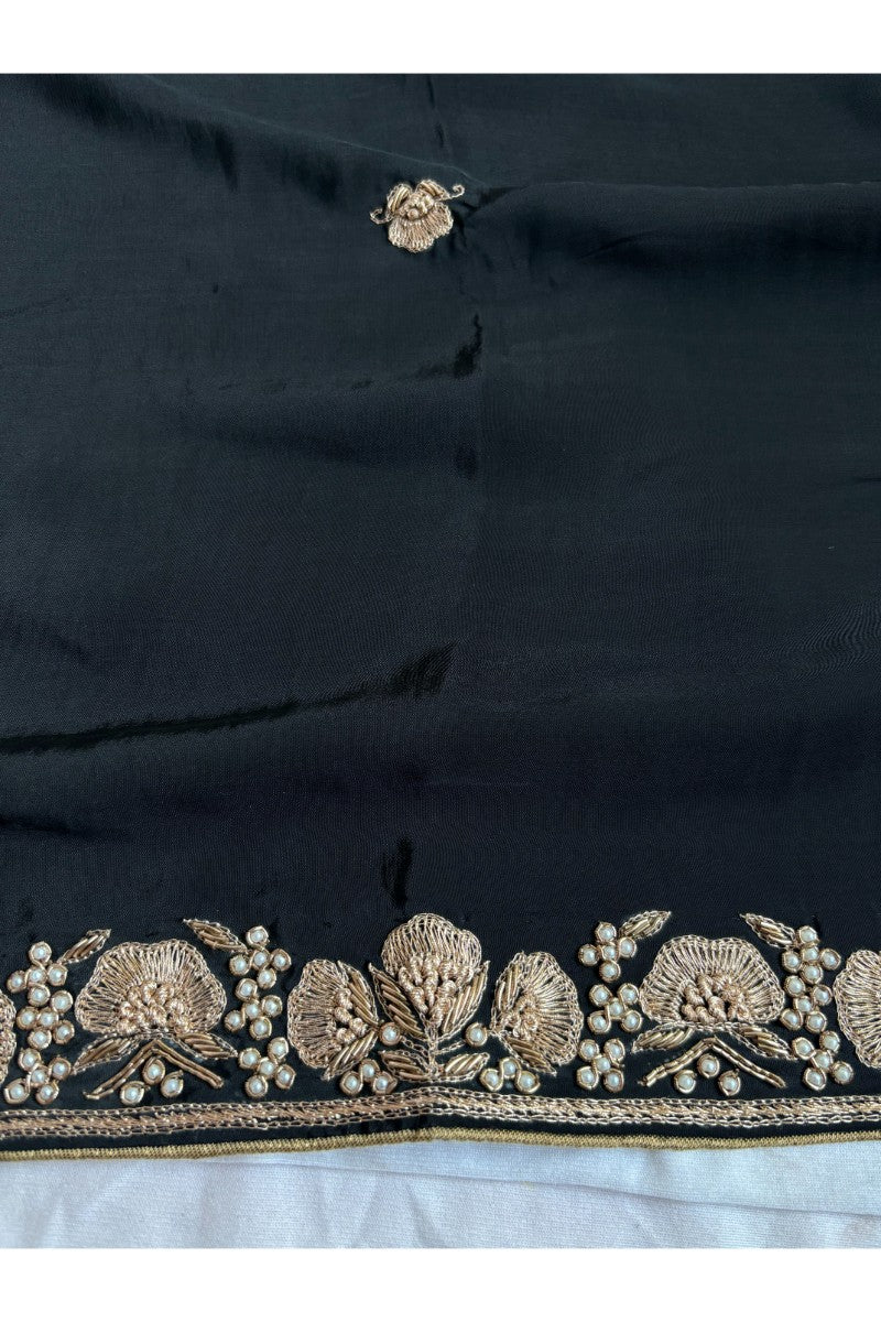 Crepe Black Saree With zardosi Work