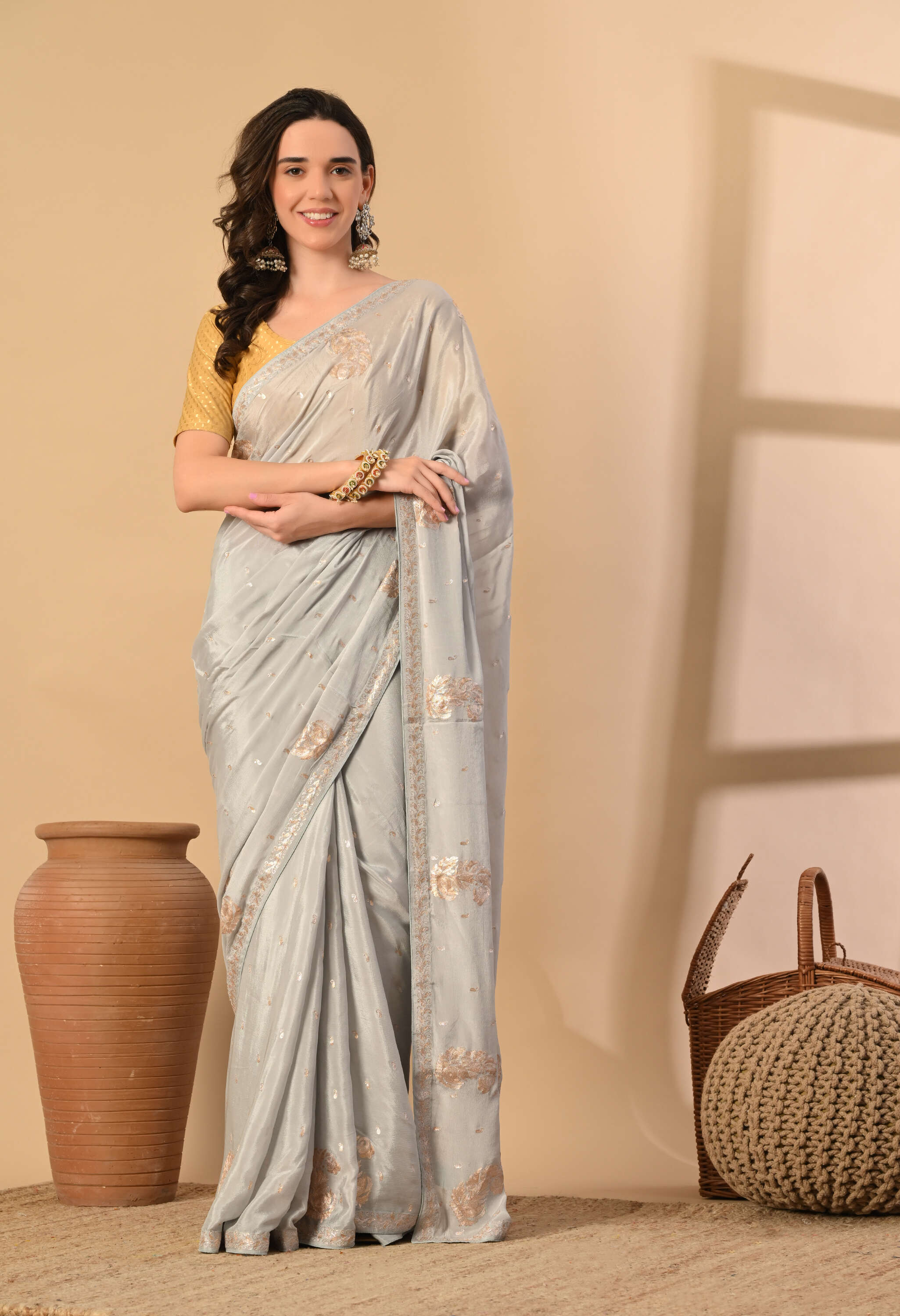 Pure Chiffon Hand embroidery Saree