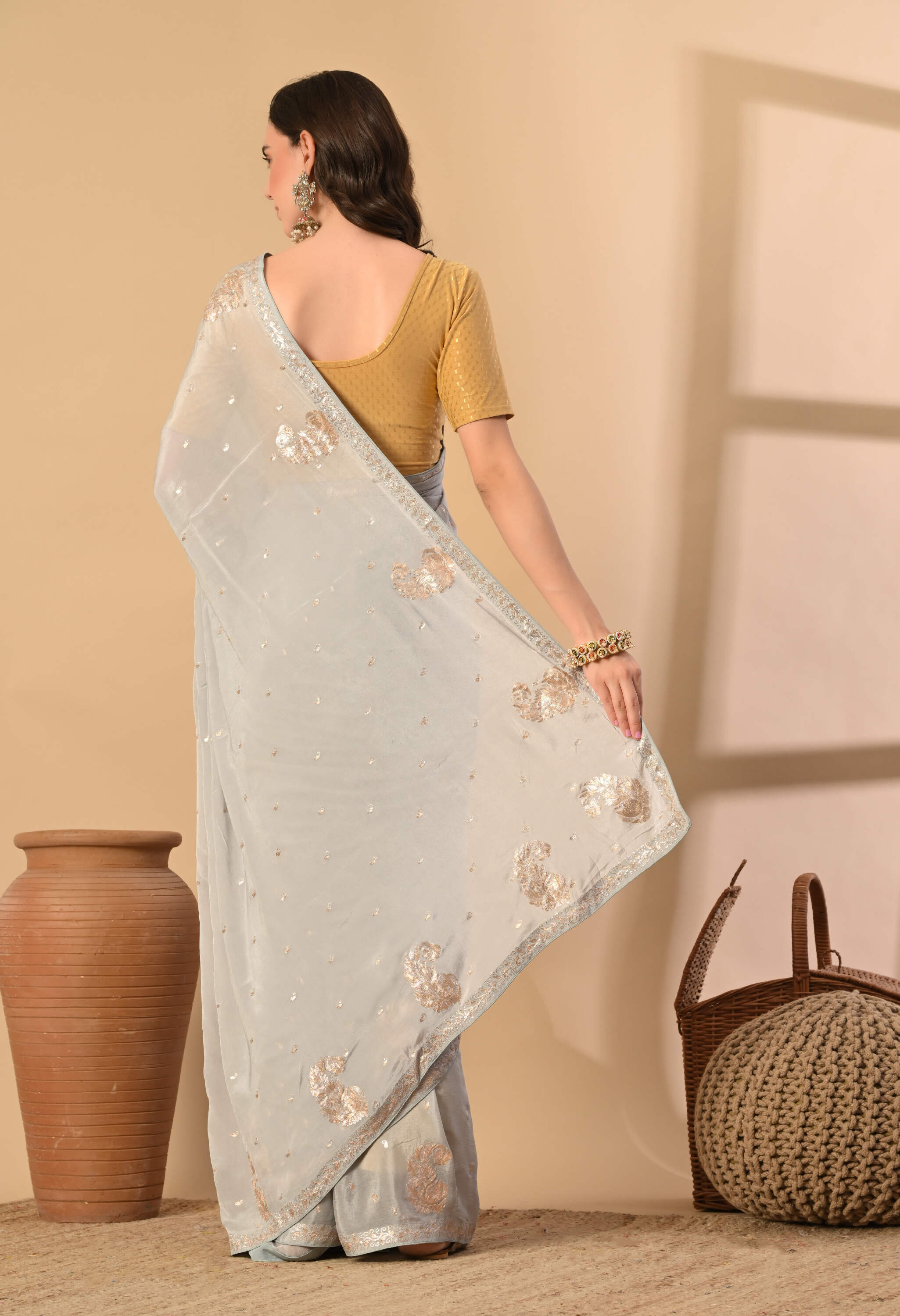 Pure Chiffon Hand embroidery Saree