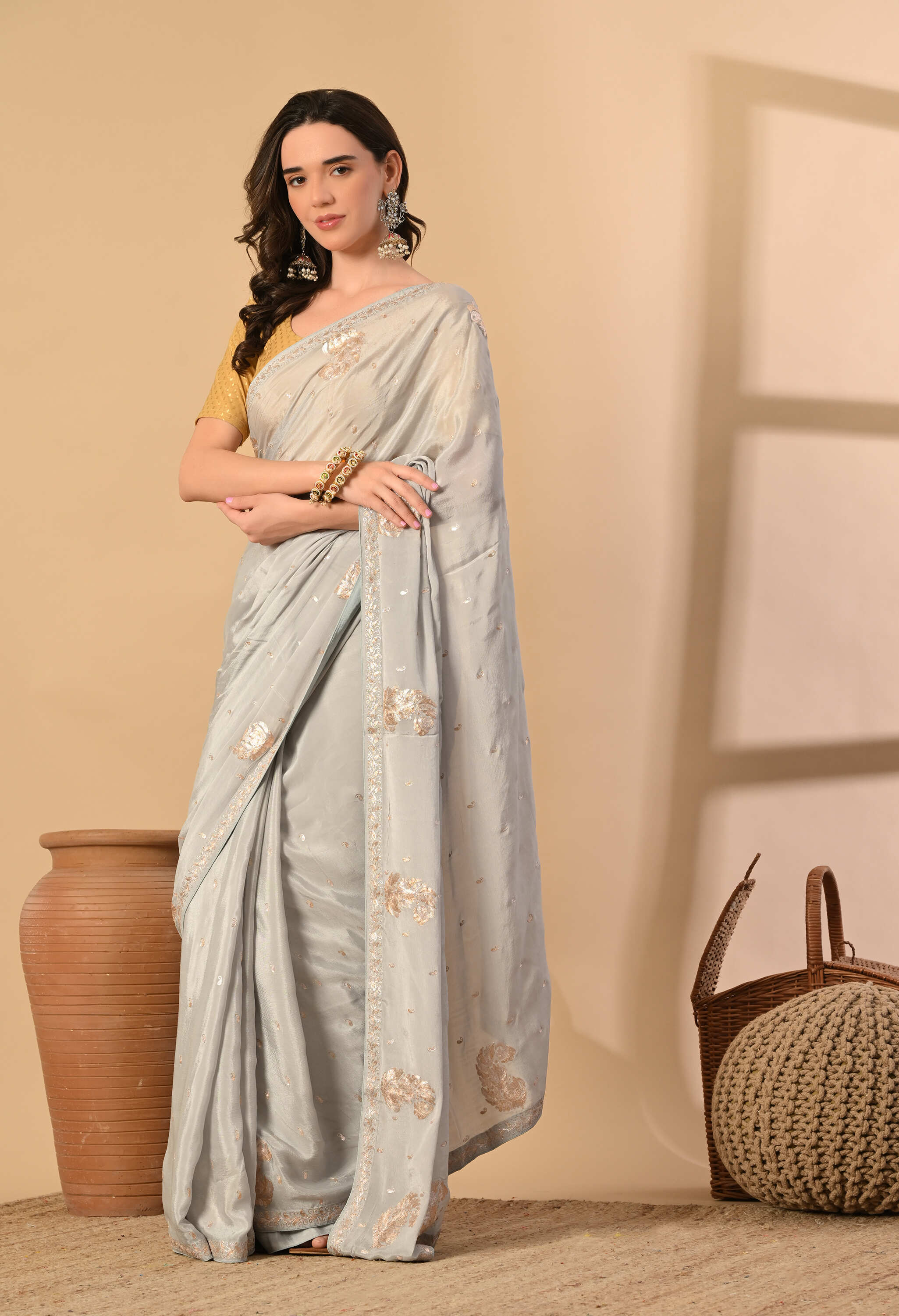 Pure Chiffon Hand embroidery Saree